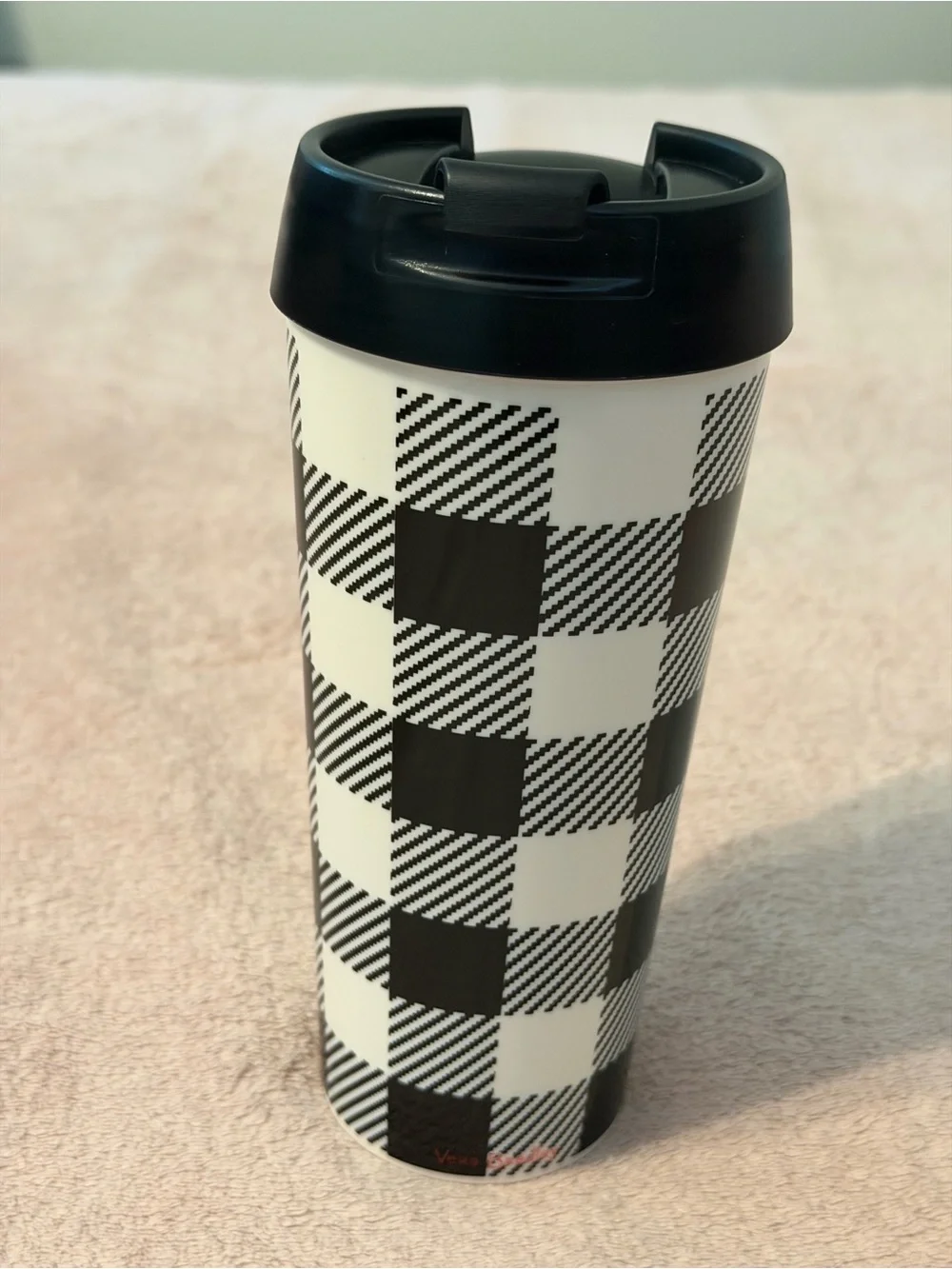Vera Bradley Black & White Buffalo Check Travel Tumbler with Flip Lid